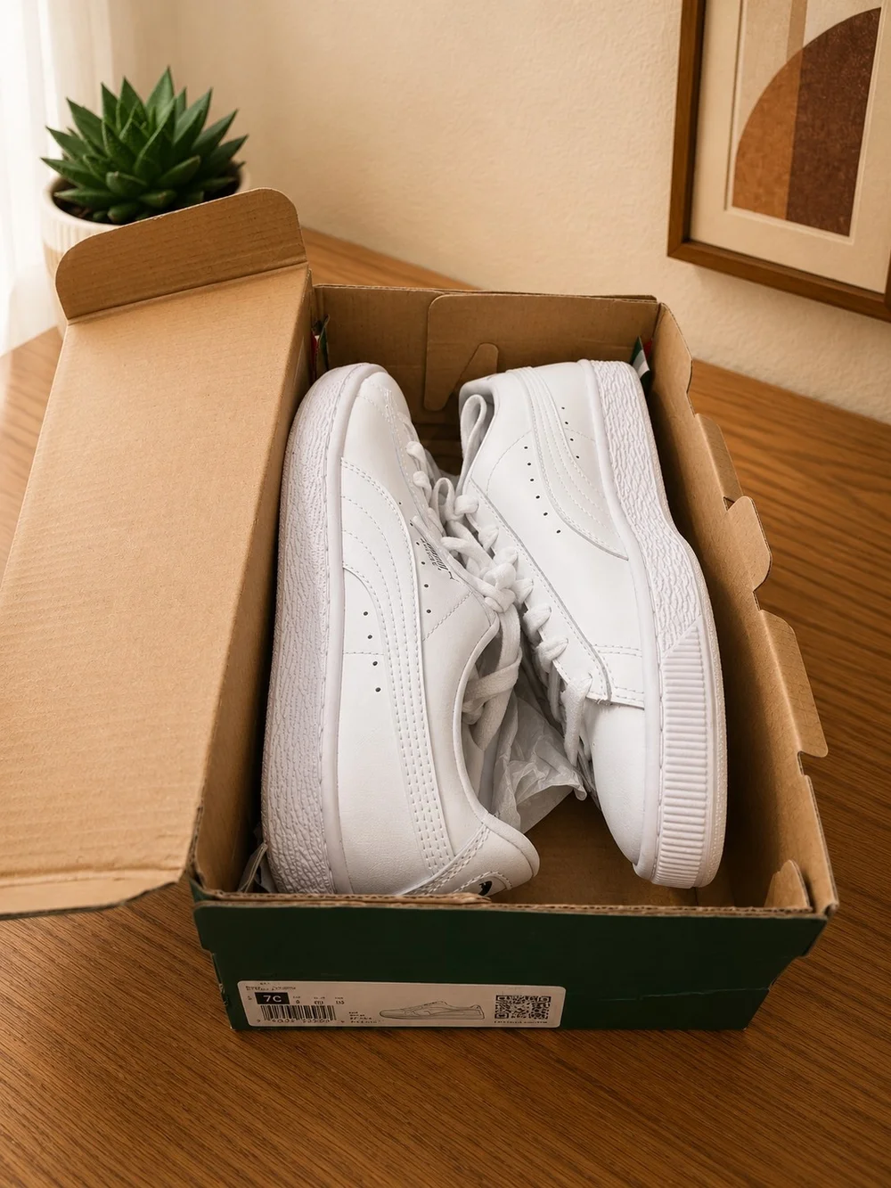 PUMA Basket Classic XXI White Sneakers Size 7C In Kids